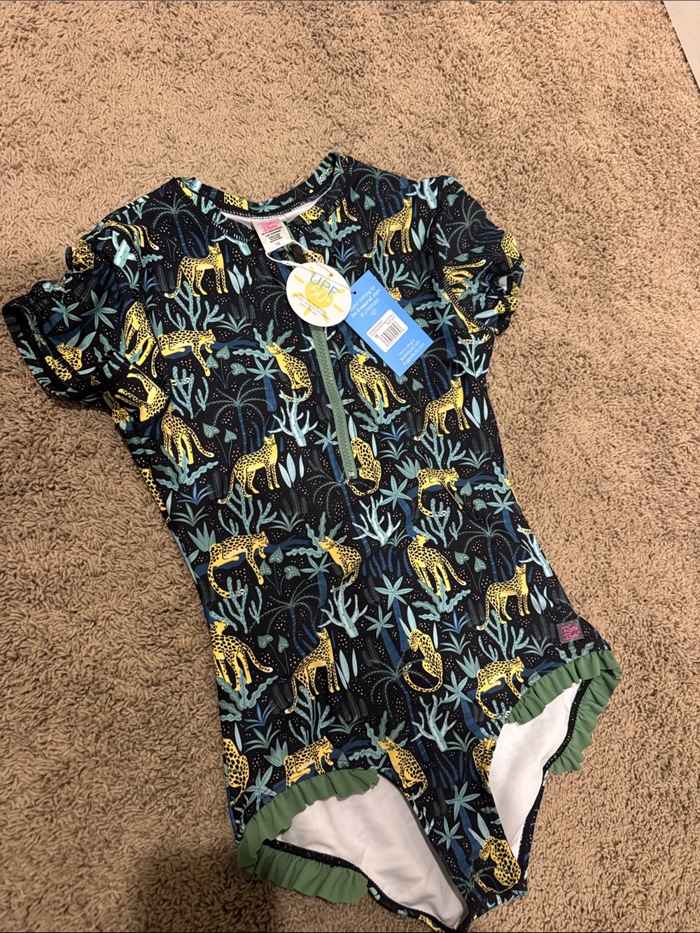 Ruffle Butts Black, Green & Yellow Jungle Cheetah One-Piece Swimsuit